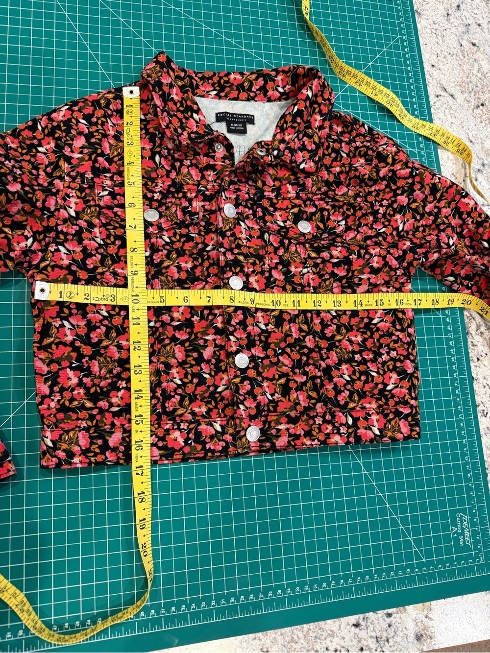 Social Standard by Sanctuary Floral Denim Jacket Girls XL 14 16 Pink Black - Picture 4 of 8